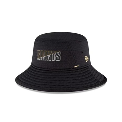 Black New Orleans Saints Hat - New Era NFL Official Summer Sideline Stretch Bucket Hat USA6097458